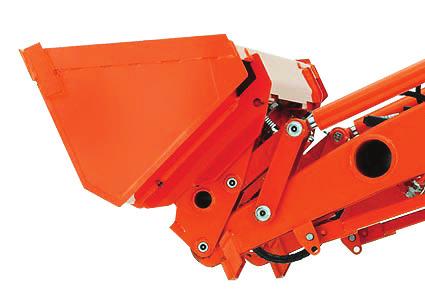 Spill Guard * (Optional) The hydraulically controlled spill guard tilts the bucket forward as the loader is