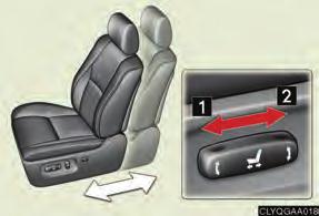 Topic 2 Before Driving Front Seats Adjusting seat position 2 Moves the seat forward
