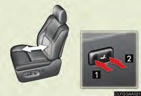 Reclines the seatback Adjusting the seat cushion 2 Raises and lowers the front of