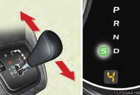 S mode allows the driver to select the shift range manually based on driving conditions. Shift the shift lever to S. To upshift: shift the shift lever toward "+".