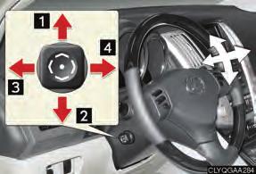 Power-adjustable type 3 4 Up Down Away from the driver Toward the driver The power-adjustable type steering wheel retracts automatically