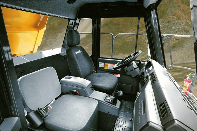 First-Class Comfort Wide and comfortable cab The wide Komatsu SpaceCab MacPherson strut type front suspension Low-noise design To reduce noise levels, the cab is with user-friendly controls provides