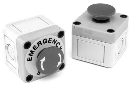 A0 series Emergency stop switches/mushroom head pushbutton switches Fitted in enclosures Prominent 40 mm (.575) dia.