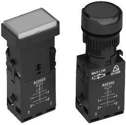 A02 SERIES PUSHBUTTON SWITCHES, ILLUMINATED OR NON-ILLUMINATED Panel cut-out.866" (22mm) or 1.161" x.846" (29.5mm x 21.