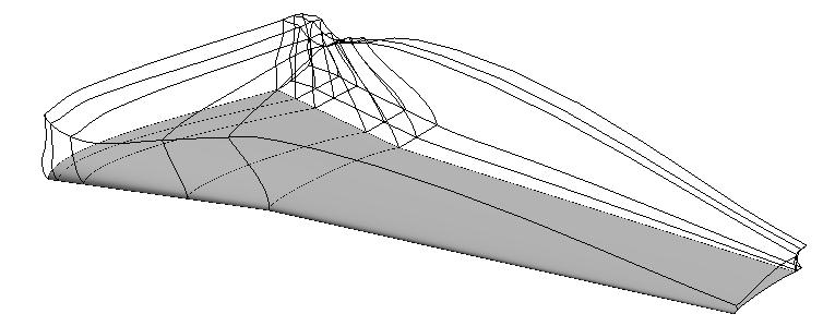 Figure 3. Grid blocks on the upper surface of a wing geometry. Figure 4. Grid lines on the wing-tip winglet before and after deformation.
