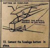 Installation of the rubber motor is made possible by an access hole in the fuselage bottom just below the motor peg.