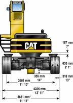 Lift Capacities 330B Wheeled Material Handler equipped with Cat two-piece, 14.4 m (47'3") front. Load Point Height Load at Maximum Reach Load Radius Over Front Load Radius Over Side 3.0 m/10.0 ft 4.