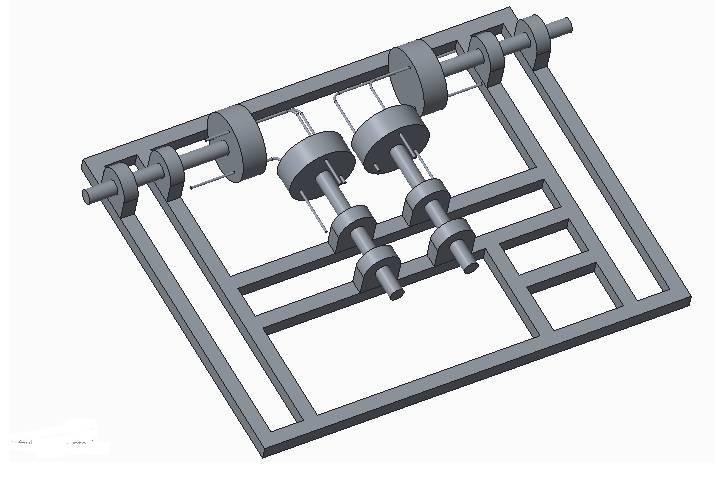 Details Frame: square pipe 40mm*40mm 1050mm * 2 pipes 925mm*4 pipes 750mm *2 pipes 400mm and 200mm Fig. 4.3D view of model Links: 10mm diameter rods * 6 Hub: 140mm diameter,50 mm thickness and holes at p.