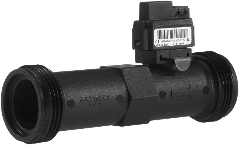 Grundfos Direct Sensors 3 VFS 10-200 l/min (2.6-53 gpm) Fig. 51 VFS 10-200 sensor Dimensions Fig. 52 Dimensions without adapter Fig. 53 Dimensions with adapters A B C D E F mm 137.