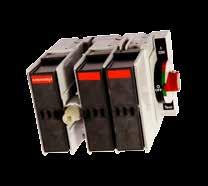 IEC Fusible Front and Side Operated M25F30S 25A, F fused, with 3 poles on left side of handle, side operated M63D03 63A, D fused, with 3 poles on right side of handle Switch Body Ampere Rating 25 50