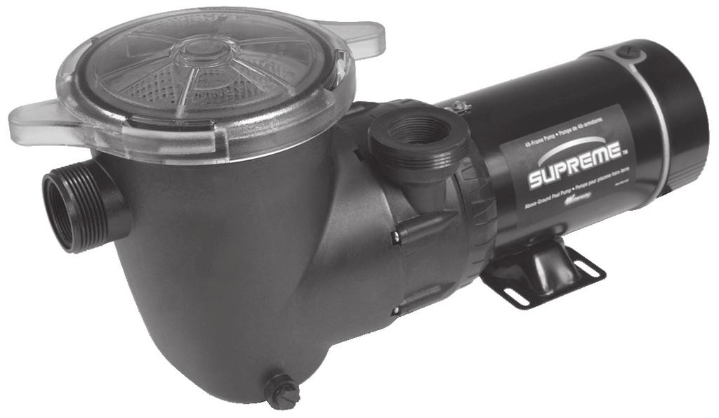- Above Ground / Supreme - 48-Frame 1 1/2" Union threads / 1 1/2" FPT Intake and 2" Union threads / 1 1/2" FPT discharge Extra large 7" pump trap with clear lid Powerful side discharge performance