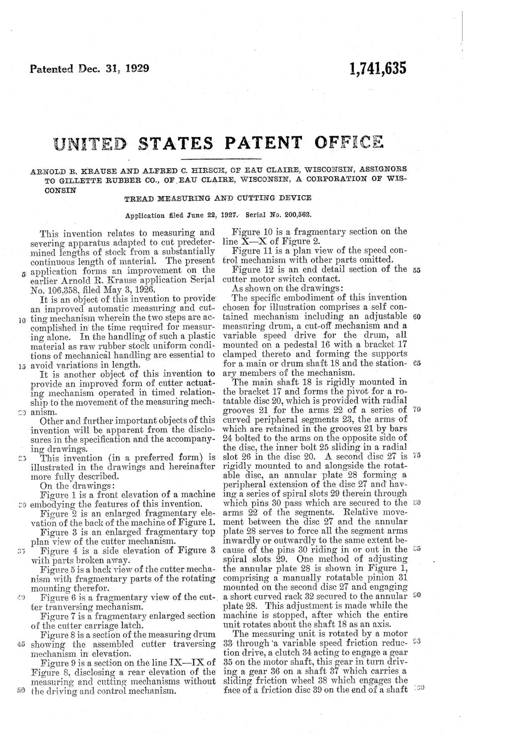 Patented Dec. 31, 1929 1,741,63 NTED STATES PATENT OFFICE ARNOLD R. KRAUSE AND ALFRED C. E.I.R.SCF, CF EAU CLAIRE, WISCONSIN, ASSIGNORS TO GILLETTE RUBBER CO.