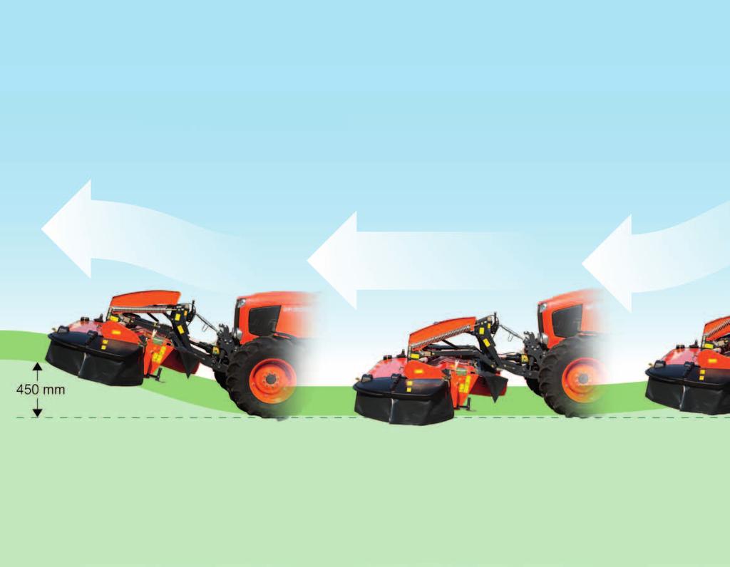 EXCEPTIONAL ADAPT KUBOTA 7028T-7032T-7032R- 7036T KUBOTA. Ground Following System Mower reacts instantly to uneven ground contours and can move 250 mm down and 450 mm up.