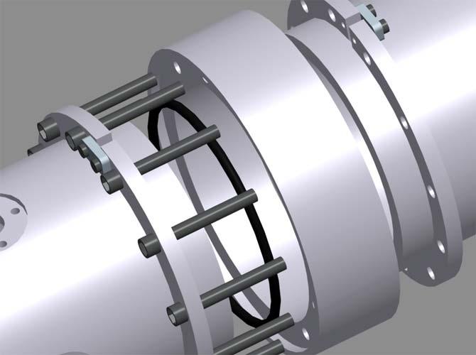 13 Figure 4. 3-D model of weldess flange design between two portions of the driven section Pressure transducer and viewing window access is provided through 25 ports located along the tube.