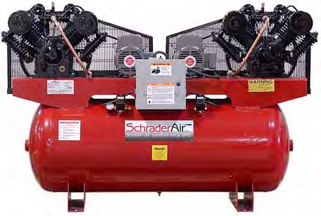 Schrader - Air solutions since 1845 Assembled in USA 5 HP, 7½ HP and 10 HP 2-Stage, 175 PSI Duplex Professional Series Air Compressors Specifications SA4751201 Model # Motor Pump Tank Dimensions HP