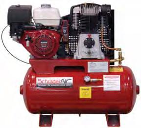 Schrader - Air solutions since 1845 Assembled in USA Honda Gas Powered, 175 PSI Air Compressors for the Service Industry SA61130H SA61130HHD Specifications Model # HP/CC Engine Pump Dimensions Tank