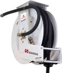 505201 3/4 SPRING REWIND HOSE REEL Dual pedestal, high volume, spring rewind hose reel All metal, heavy duty, reinforced construction Wall, floor, ceiling or tank mount possible Includes 15 metres of