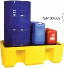 100 SERIES 2 & 4 DRUM SPILL CONTAINERS 100% polyethylene Compatible with most forklifts and pallet trucks Non skid removeable deck Excellent chemical resistance SJ-100-002 complies with German DIBt