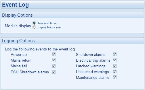 Description Of Controls 5.5.10 EVENT LOG This module s event log contains a list of the last 50 recorded events and the engine hours at which they occurred.