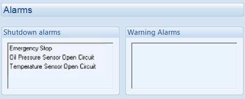 SCADA 3.6 ALARMS Shows any present alarm conditions.