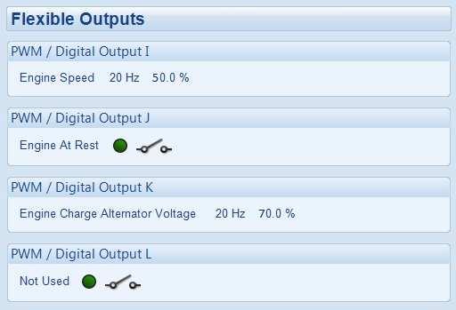 SCADA 13.5 FLEXIBLE OUTPUTS Shows the module s flexible outputs. Shows the signal level of the output source. Output is configured as PWM.