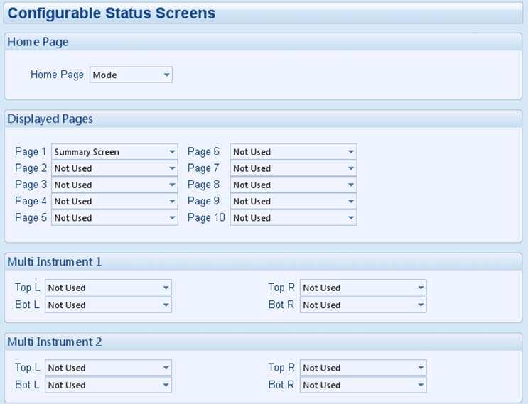 4.2.2 CONFIGURABLE STATUS SCREENS Configurable Status Screens allow the operator to design the default screen to match the requirements of the application.