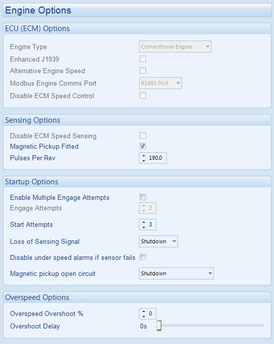 10.4.6 ENGINE OPTIONS These items are read only and not adjustable. To change these items, visit the Module Application menu. Click to enable or disable the option.