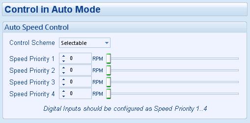 SELECTABLE This is used for variable speed engine application where the speed is defined by activation of digital inputs configured for Speed Priority.