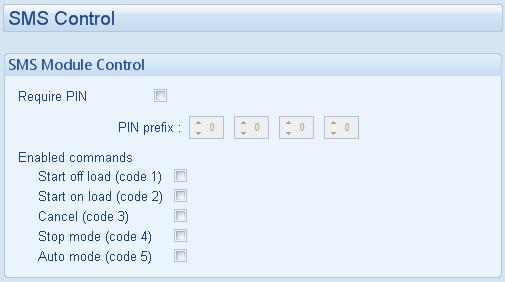 12.1.4 SMS MODULE CONTROL Tick to enable a pin code.this code would be required at the start of each SMS message for the controller to take any action for any commands.