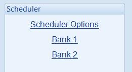 12.2 SCHEDULER The section is subdivided into smaller sections. Each Bank of the Exercise Scheduler is used to give up to 8 scheduled runs per bank, 16 in total.