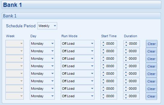 Function Schedule Period Week Day Run Mode Start Time Duration Clear Description Determines the repeat interval for the scheduled run.