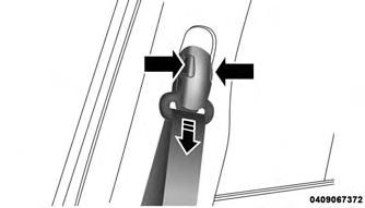 2. At about 6 to 12 inches (15 to 30 cm) above the latch plate, grasp and twist the seat belt webbing 180 degrees to create a fold that begins immediately above the latch plate. 3. Slide the latch plate upward over the folded webbing.