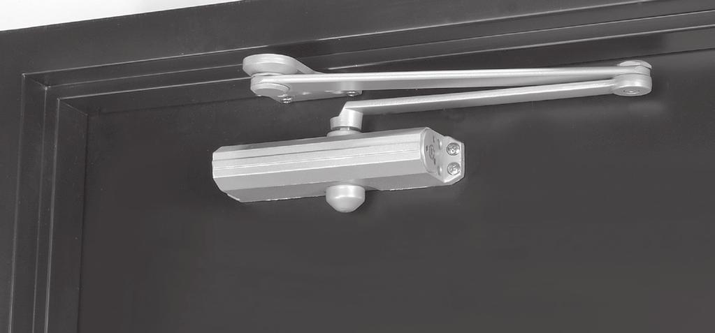 The close proximity, for this application, of the door closer to the door s pivot point reduces the door closer s power efficiency by approximately 25% when compared to a regular arm.