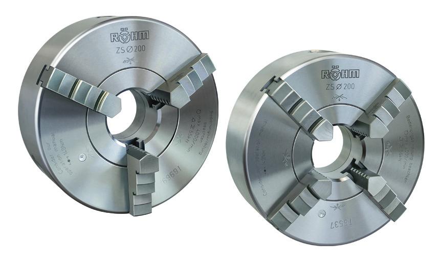 Due to this, workpieces with different diameters can be clamped without changing or shifting the jaws. Special flat design with direct mounting.