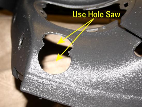 22. After the pilot holes are made, follow up with a 1-3/4 inch hole saw to make the final holes.