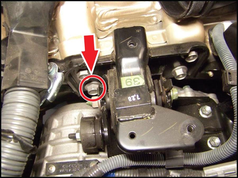 (3) Remove the 4 bolts and engine mounting insulator LH. (4) Install the NEW engine mounting insulator LH with the 4 bolts.