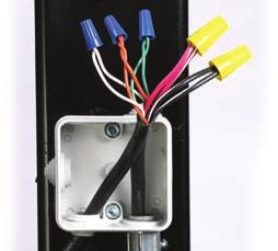 5. Route the linear actuator cable into the junction box through the bottom of the box and determine length. Allow ample slack in the cable for actuator movement when opening and closing the gate.