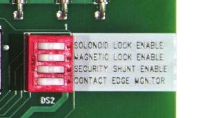 DS2 Function Dip Switches DS2 Switches ON - Down on right OFF - Down on left Switch Setting Factory Settings are shown in bold type 1 Solenoid Lock Enable / Gate in Operation Indicator / Gate Leaf