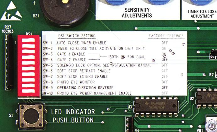 20 Control Board Dipswitch Setting Verification NOTE: This check must be performed before operating the gate for the first time. Failure to do so may damage the gate operator.