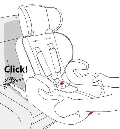 Release the safety catch of the ISOFIX/EASYFIX system by pulling the red handle attached to the base and gently pushing the car seat until the rear of the car seat is a pressed firmly against the