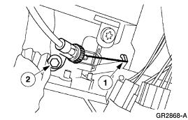 Page 23 of 28 31. If equipped, connect the transmission range indicator from the steering column. 1. Connect the cable. 2. Install the bolt. 32.