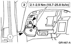 Page 26 of 28 41. Install the hood latch release handle. 1. Position the hood latch release handle. 2. Install the two hood latch release handle screws. 42.