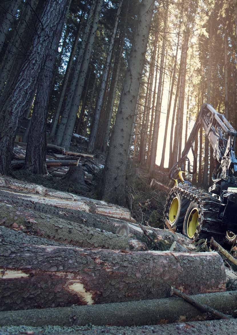 When the going gets tough the tough get GOING The eight-wheel-drive John Deere 1270E Harvester is especially designed for steep slopes and soft soil applications.