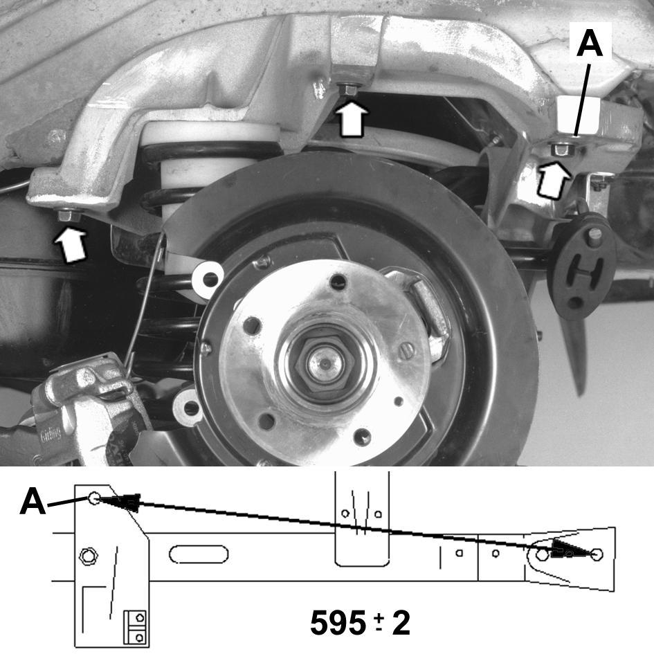8(11) Fitting the hand brake cable Raise the rear suspension about 10 cm. Remove the cable tie (A). Fit the hand brake cable with clips, use a pop rivet (Ø 4 mm) (B).