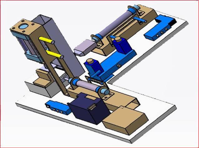 Figure 1 : Structure of automatic stamping machine Table 1 : List of Major components of automatic stamping machine 1. Double acting pneumatic cylinder 3 Nos. 2. Wedge 1 No. 3. Work piece magazine 1 No.
