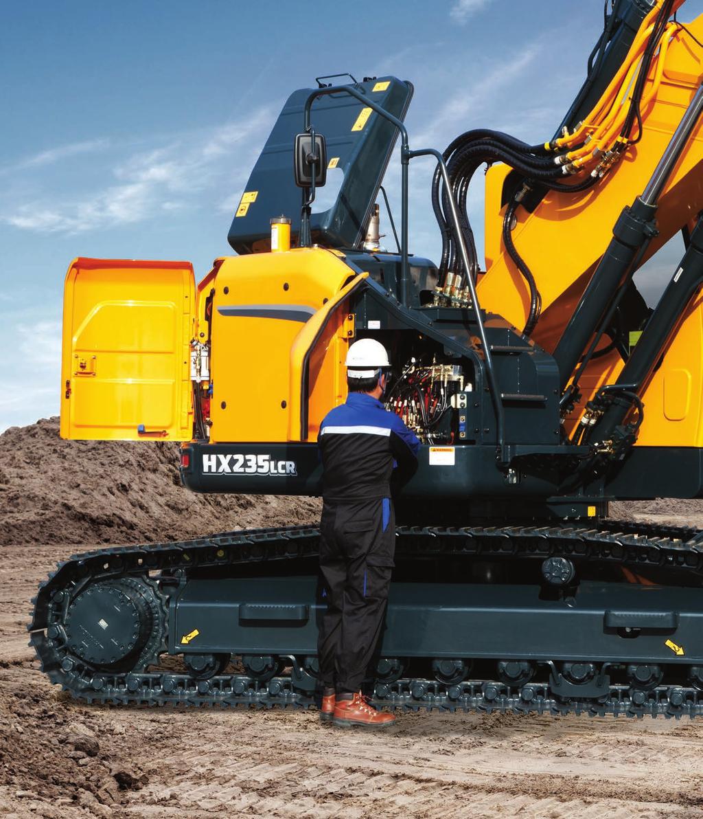 Easy to Maintain Hyundai s compact-radius excavators have a small footprint, but they feature large, wide-opening doors for easy, ground-level access to mechanical systems, filters, components and
