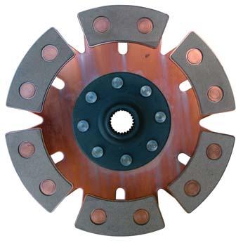 Incorporates six sintered copper pucks bonded and riveted to a heat-treated high carbon steel plate. Available with solid or spring center.