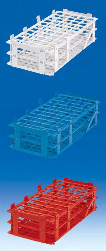 5 4 80134 ( 80130, 80131) Test tube racks, coloured, PP Stackable, simple, and small footprint. Alphanumerically identified positions.