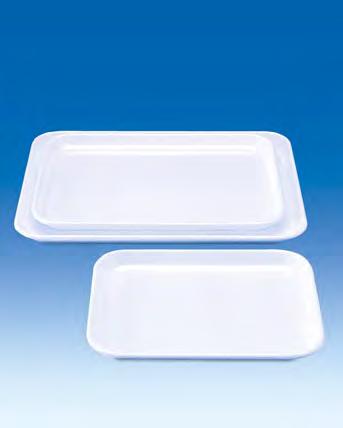 Lab assistants Trays, MF White. Flat shape. Rounded corners. Smooth surfaces, easy to clean. Practical tray for instruments, tools, and sensitive utensils.