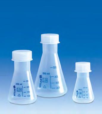 Sample preparation Erlenmeyer flasks, PMP with PP screw cap Transparent. Wide-mouth, can also be used with NS stoppers (not included). Ideal for use as a receiving vessel in titrations.